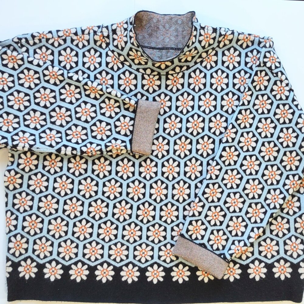 Maeve x Anthropologie The Carys Floral Sweater Blue & Cream Boho Casual Size XL - Picture 3 of 9